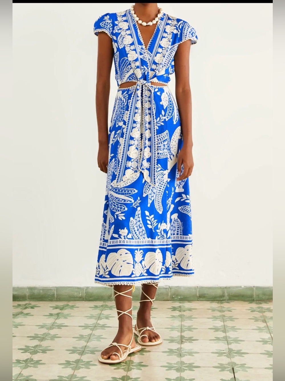 Farm Rio Blue Banana Grapes Sleeveless Maxi Dress Blue & Cream XS